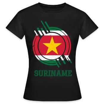 Suriname Runder Schild Landesfarben - Frauen T-Shirt - Schwarz - Vorne - AI Model Female 172 dark (172cm)
