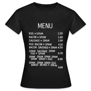 Menu Alimentaire Particulièrement Saugrenu - T-shirt Femme - noir - Devant - AI Model Female 172 dark (172cm)