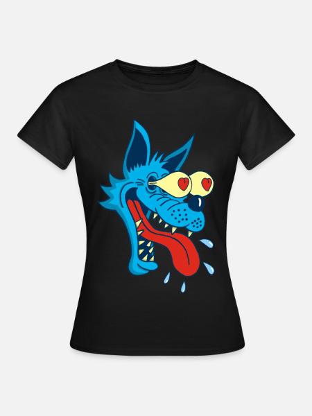 Blauer Wolf verliebt - Frauen T-Shirt - Schwarz