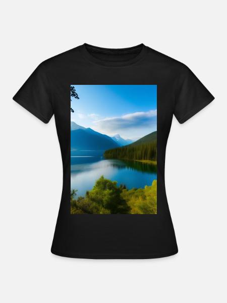 Landschaft mit See und Berge - Frauen T-Shirt - Schwarz