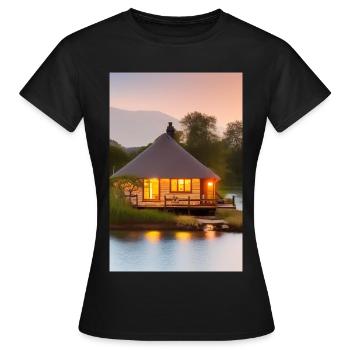Charmante cabane au bord du lac - T-shirt Femme - noir - Devant - AI Model Female 172 dark (172cm)