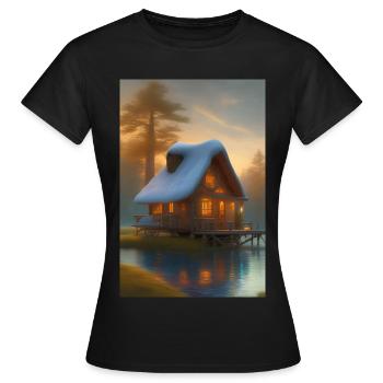 Charmante cabane au bord du lac - T-shirt Femme - noir - Devant - AI Model Female 172 dark (172cm)