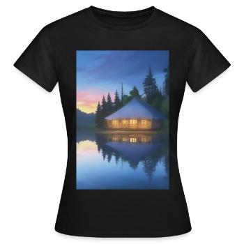 Charmante cabane au bord du lac - T-shirt Femme - noir - Devant - AI Model Female 172 dark (172cm)