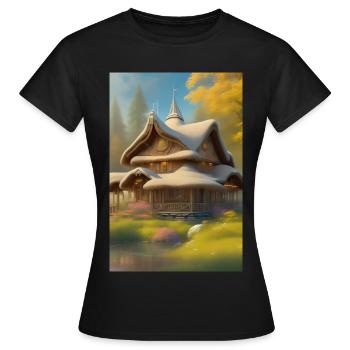 Charmante cabane au bord du lac - T-shirt Femme - noir - Devant - AI Model Female 172 dark (172cm)