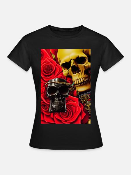 Totenköpfe mit Rosen - Frauen T-Shirt - Schwarz
