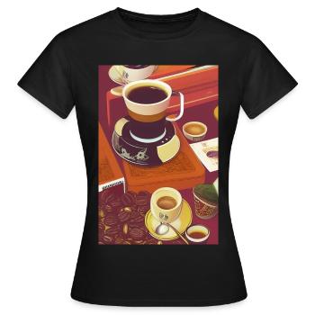 Café, grains de café - T-shirt Femme - noir - Devant - AI Model Female 172 dark (172cm)