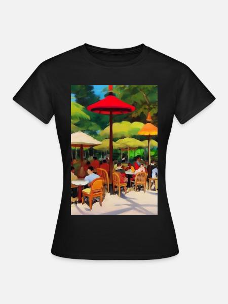 Asiatisches Cafe im Freien - Frauen T-Shirt - Schwarz