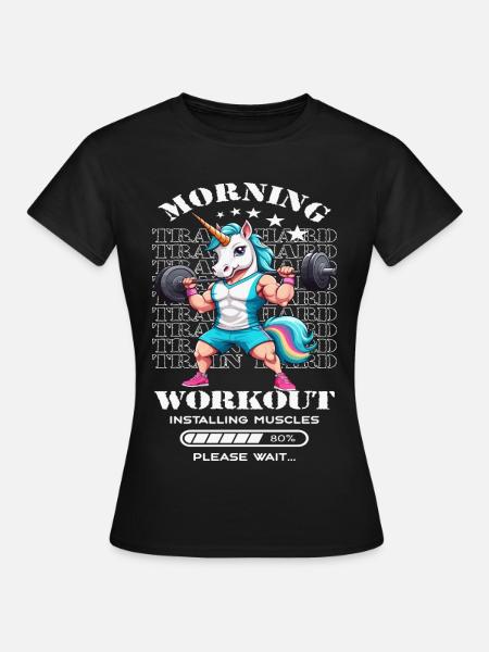 Einhorn Morning Workout - Dame-T-shirt - sort