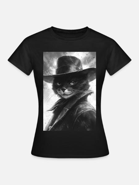Gatto bianco e nero con aspetto da cowboy - Maglietta da donna - nero