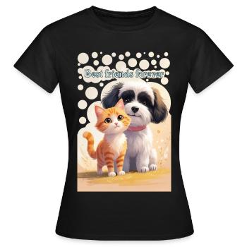 Hund und Katze Tierkinder Beste Freunde für immer - Frauen T-Shirt - Schwarz - Vorne - AI Model Female 172 dark (172cm)