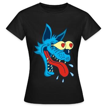 Loup de dessin animé amoureux - T-shirt Femme - noir - Devant - AI Model Female 172 dark (172cm)