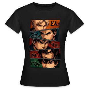 Intensive Anime-Silhouetten – Squad - Frauen T-Shirt - Schwarz - Vorne - AI Model Female 172 dark (172cm)