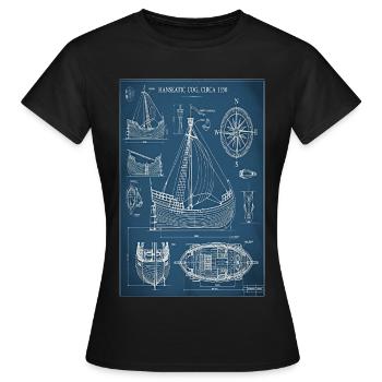 Plan de rouage hanséatique | Plan du bâtiment historique - T-shirt Femme - noir - Devant - AI Model Female 172 dark (172cm)