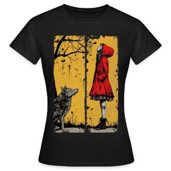 Le Petit Chaperon Rouge et le Loup - T-shirt Femme - noir - Devant - AI Model Female 172 dark (172cm)