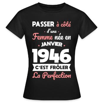 80° compleanno - nato nel gennaio 1946 - Maglietta da donna - nero - Fronte - AI Model Female 172 dark (172cm)