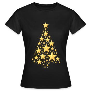 Goldener Sternen-Weihnachtsbaum - Frauen T-Shirt - Schwarz - Vorne - AI Model Female 172 dark (172cm)