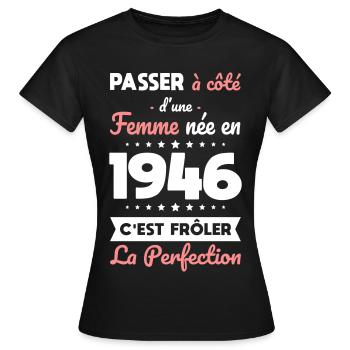 Geboren 1946 – Perfektion nahe - Frauen T-Shirt - Schwarz - Vorne - AI Model Female 172 dark (172cm)
