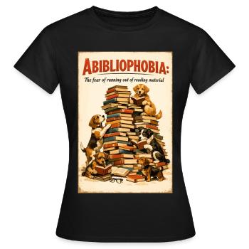 Abibliophobia: When dogs and stacks of books win - Women's T-Shirt - black - Front - AI Model Female 172 dark (172cm)
