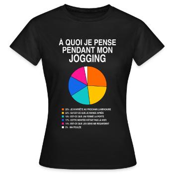 T-shirt Running Humour À Quoi Je Pense Pendant Mon - T-shirt Femme - noir - Devant - AI Model Female 172 dark (172cm)