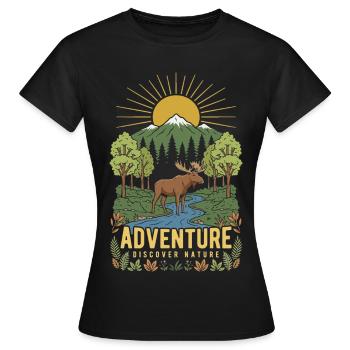 Paysage de la forêt d’orignaux au lever du soleil - T-shirt Femme - noir - Devant - AI Model Female 172 dark (172cm)