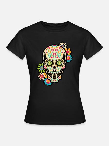 Zuckerschädel, Tag der Toten, Dia de los Muertos - Frauen T-Shirt - Schwarz