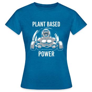 Fitness à base de plantes Power Gorilla Vegan Weight Training Fitness - T-shirt Femme - bleu saphir antique chiné - Devant - AI Model Female 172 dark (172cm)