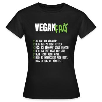 Vegan FAQ - Lustiger Veganer Spruch - Frauen T-Shirt - Schwarz - Vorne - AI Model Female 172 dark (172cm)