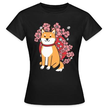 Shiba Inu Cherry Blossom - Frauen T-Shirt - Schwarz - Vorne - AI Model Female 172 dark (172cm)