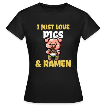 J’adore les cochons et les ramen - T-shirt Femme - noir - Devant - AI Model Female 172 dark (172cm)