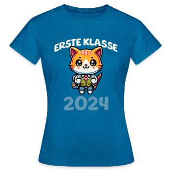 Erste Klasse 2024 - Frauen T-Shirt - Antikblaues Saphir meliert - Vorne - AI Model Female 172 dark (172cm)