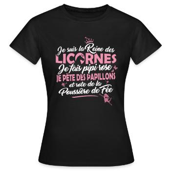 T-shirt Cheval - Reine des Licornes - T-shirt Femme - noir - Devant - AI Model Female 172 dark (172cm)