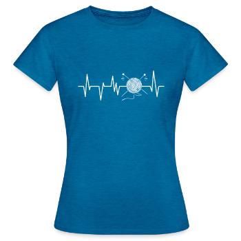 Stricken - Frauen T-Shirt - Antikblaues Saphir meliert - Vorne - AI Model Female 172 dark (172cm)