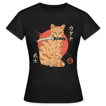 Chat avec Katana Japon amoureux des chats - T-shirt Femme - noir - Devant - AI Model Female 172 dark (172cm)
