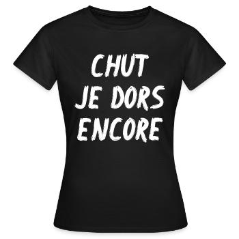 chut je dors encore - T-shirt Femme - noir - Devant - AI Model Female 172 dark (172cm)