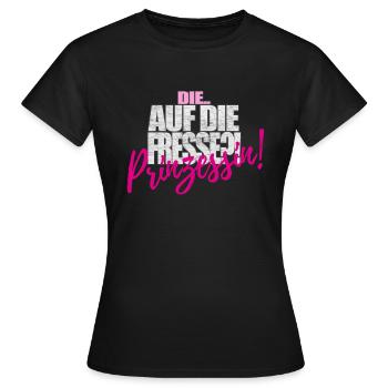 Die auf die Fresse Prinzessin. Lustig, Geschenk - Frauen T-Shirt - Schwarz - Vorne - AI Model Female 172 dark (172cm)