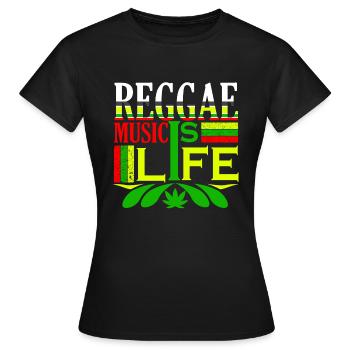 REGGAE MUSIK IS LIFE, MARLEY, RASTA, RASTAFARI - Frauen T-Shirt - Schwarz - Vorne - AI Model Female 172 dark (172cm)
