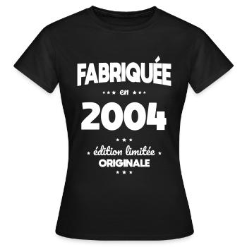 Anniversaire 18 ans - Fabriquée en 2004 - T-shirt Femme - noir - Devant - AI Model Female 172 dark (172cm)