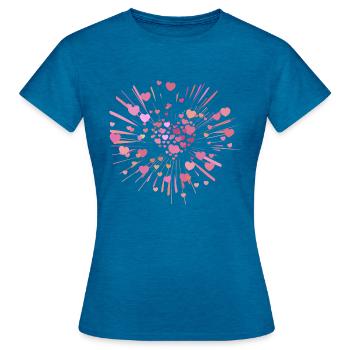 supernova2 rosa herzen - Frauen T-Shirt - Antikblaues Saphir meliert - Vorne - AI Model Female 172 dark (172cm)