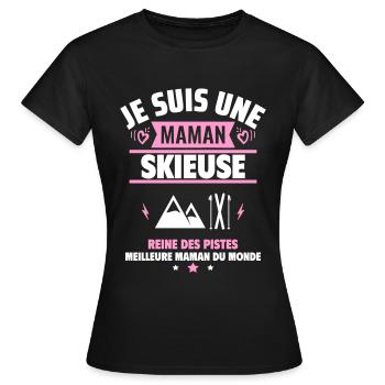 Je suis une maman skieuse, cadeau fête des mères - T-shirt Femme - noir - Devant - AI Model Female 172 dark (172cm)
