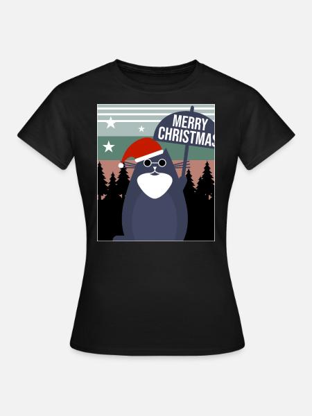 Merry Christmas Cat - Frauen T-Shirt - Schwarz