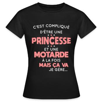 Compliqué d'être une princesse et une motarde - T-shirt Femme - noir - Devant - AI Model Female 172 dark (172cm)