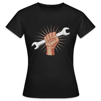 Starker Bastler! Schraubenschluessel Mechaniker - Frauen T-Shirt - Schwarz - Vorne - AI Model Female 172 dark (172cm)