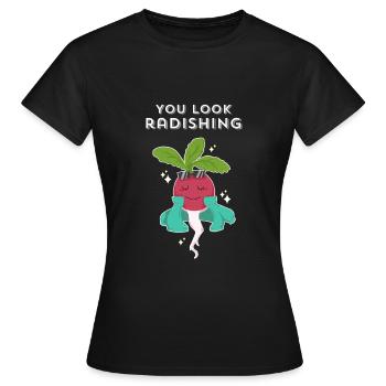 Végétalien drôle, tu as l'air radieux, amour-propre, nourriture - T-shirt Femme - noir - Devant - AI Model Female 172 dark (172cm)