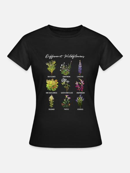 Verschiedene Wildblumen, Unique und Vintage Retro - Frauen T-Shirt - Schwarz