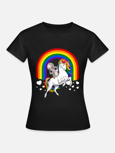 LGBT Koala Bear Riding Unicorn Gay Pride Rainbow - Women's T-Shirt - black