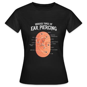 Différents types de boucles d'oreilles - T-shirt Femme - noir - Devant - AI Model Female 172 dark (172cm)