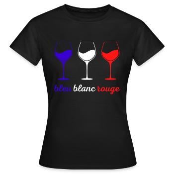 VINS DE FRANCE bleu blanc et rouge Verre à vin - T-shirt Femme - noir - Devant - AI Model Female 172 dark (172cm)