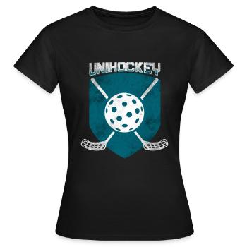 Unihockey - Frauen T-Shirt - Schwarz - Vorne - AI Model Female 172 dark (172cm)