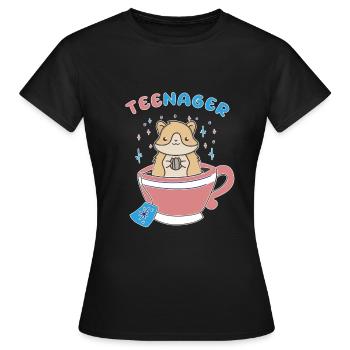 TeeNager Tea Hamster Adolescent Rongeur - T-shirt Femme - noir - Devant - AI Model Female 172 dark (172cm)