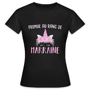 Promue Marraine 2023 - Cadeau Naissance Licorne - T-shirt Femme - noir - Devant - AI Model Female 172 dark (172cm)